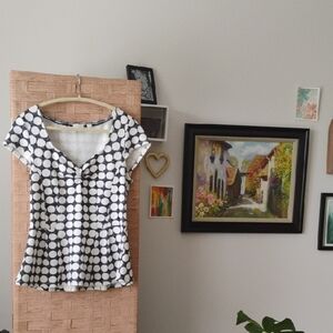 Anthropologie Black and White Fitted Blouse with Sailor Collar